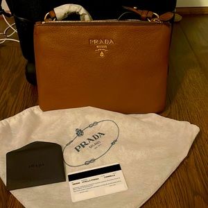Prada vitello phenix double crossbody purse in color CANNELLA